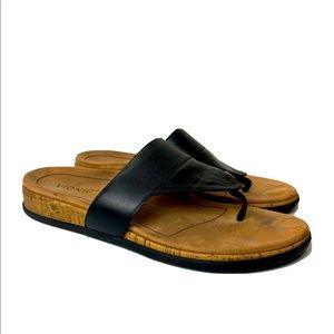 Vionic Jillian Womens Toe Post Platform Sandal Leather Thong Style Black Cork 10